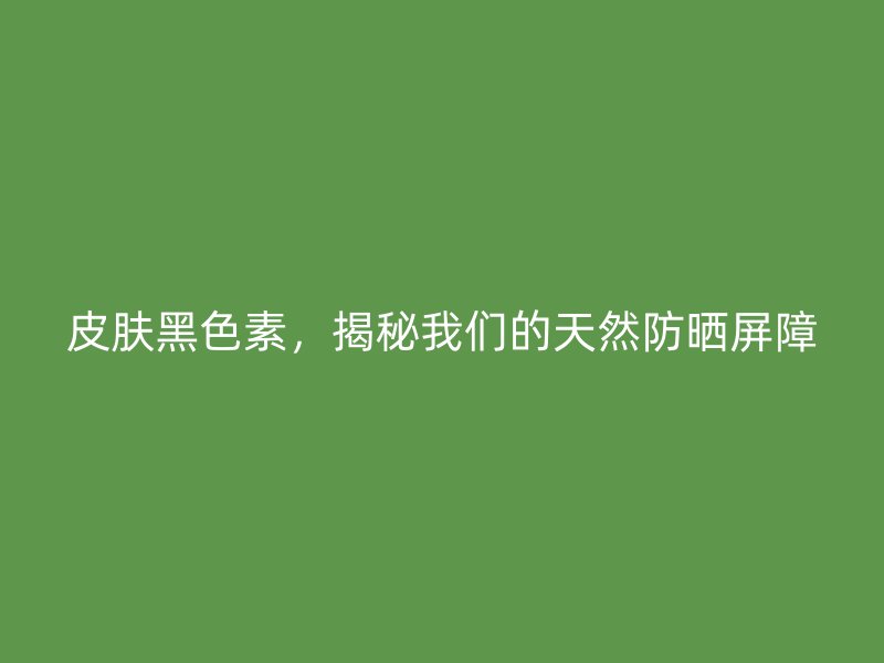 皮肤黑色素，揭秘我们的天然防晒屏障